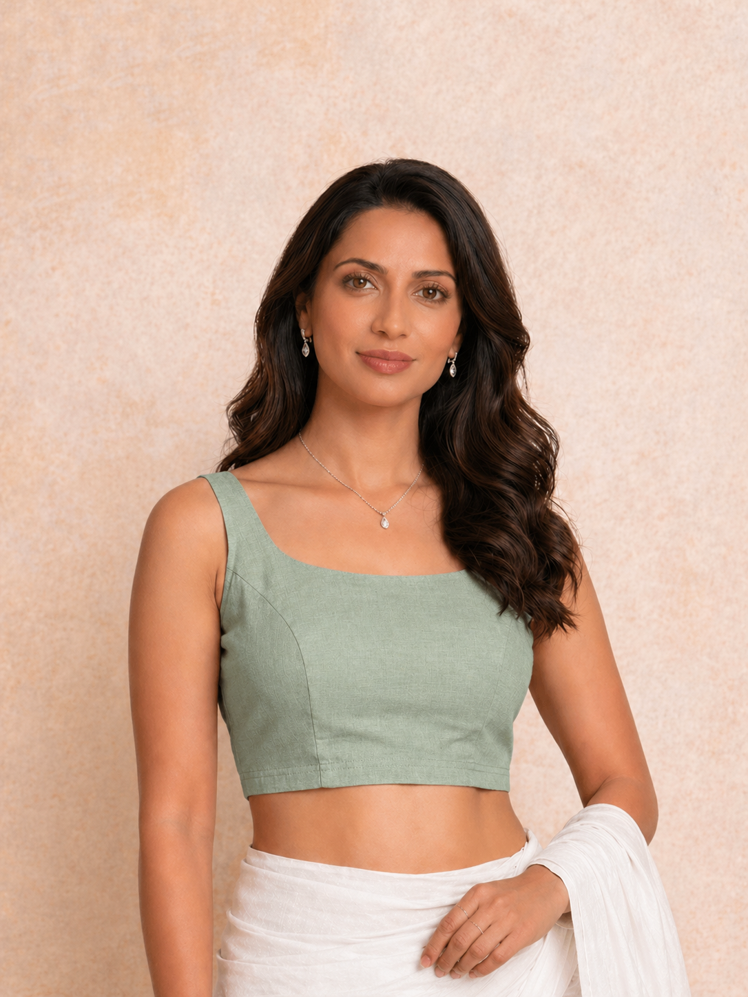 Tira Saree Blouse, in Green Rayon Lycra, featuring sleeveless and scoop neckline, made for daily & work (view 5).
