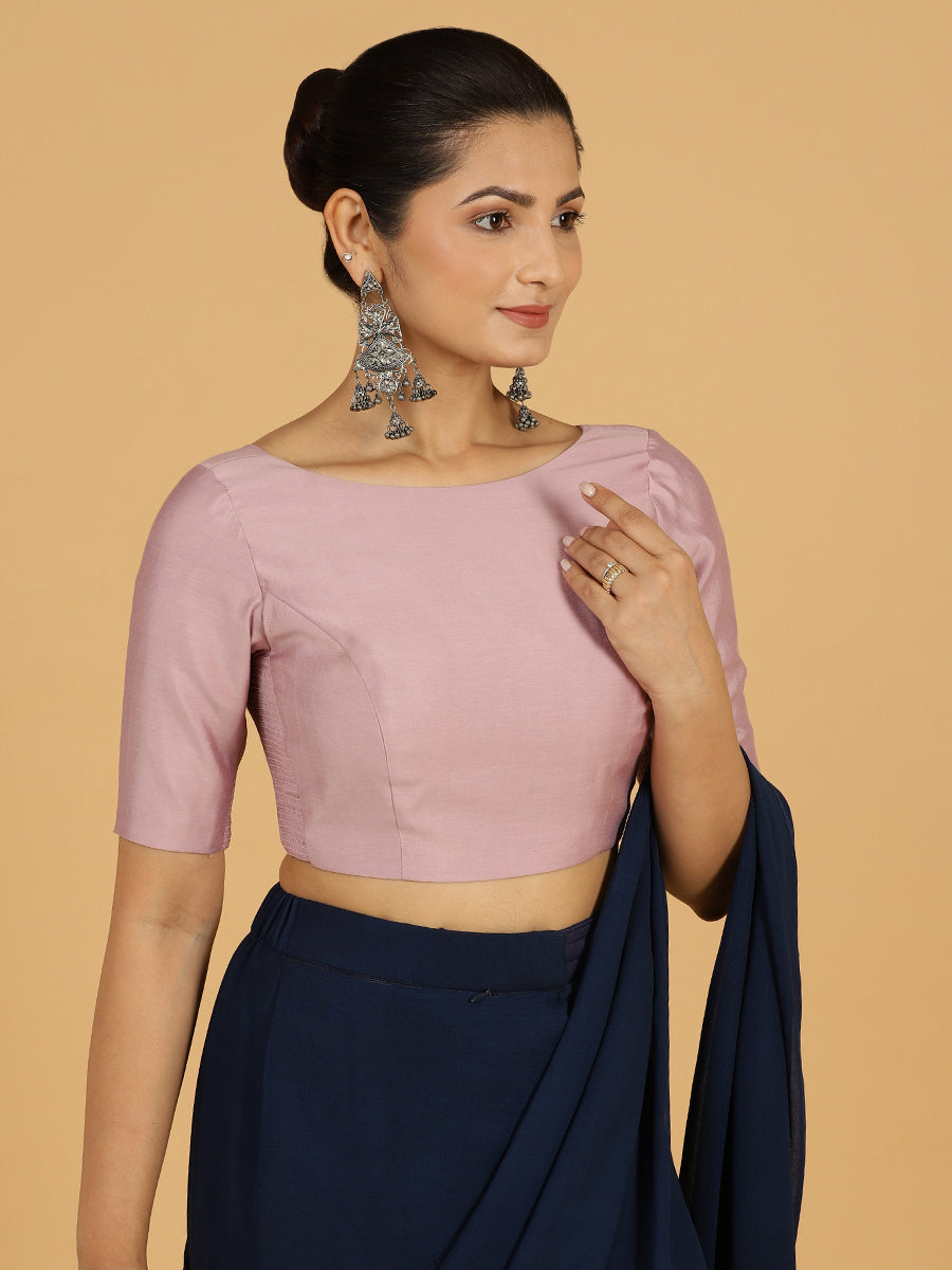 Trisha x Rozaana Saree Blouse, in Purple Viscose, featuring elbow sleeves and boat neckline, made for daily & work (view 6).
