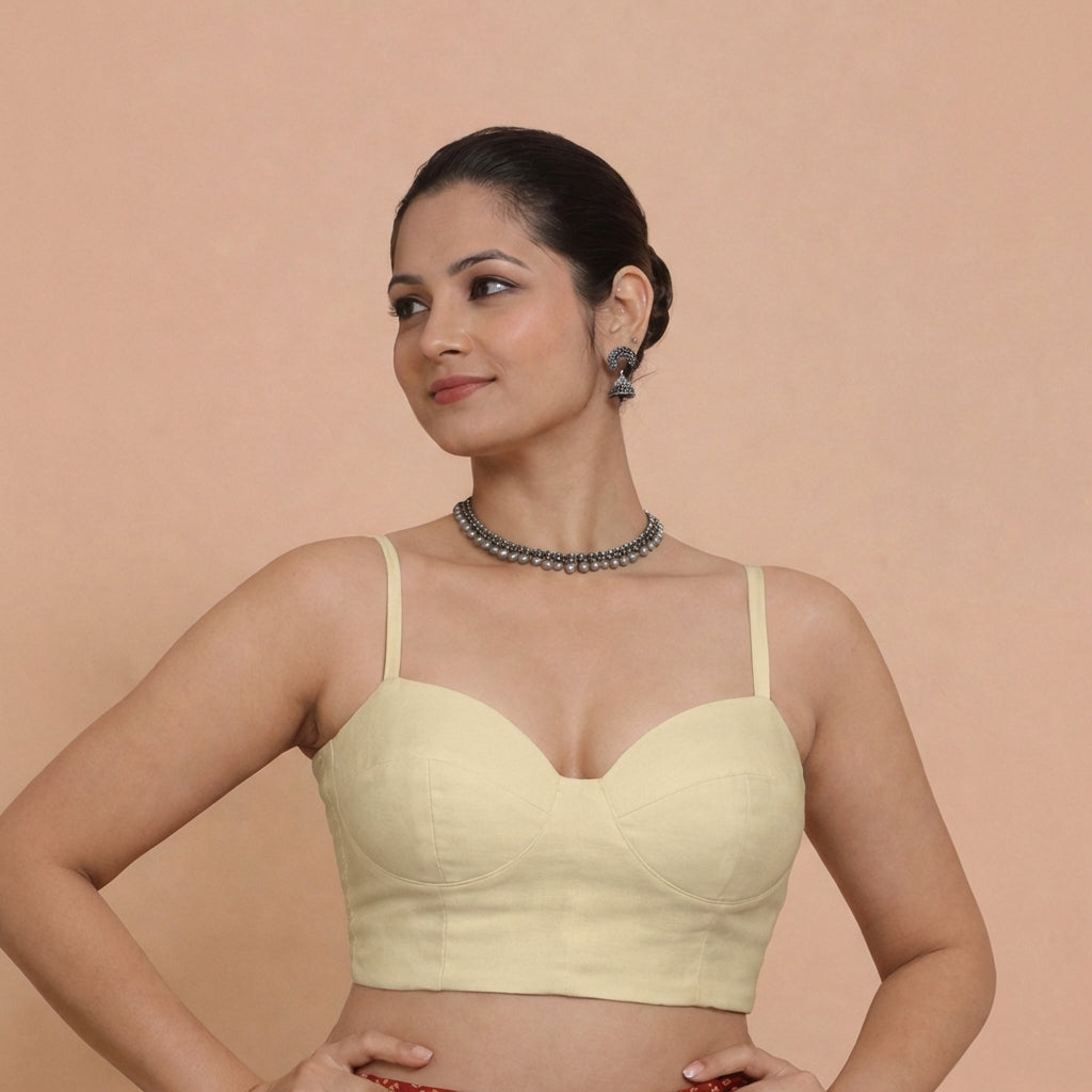 Vamika x Rozaana Saree Blouse, in White 80% Viscose 20% Polyester, featuring sleeveless and sweetheart neckline (view 3).
