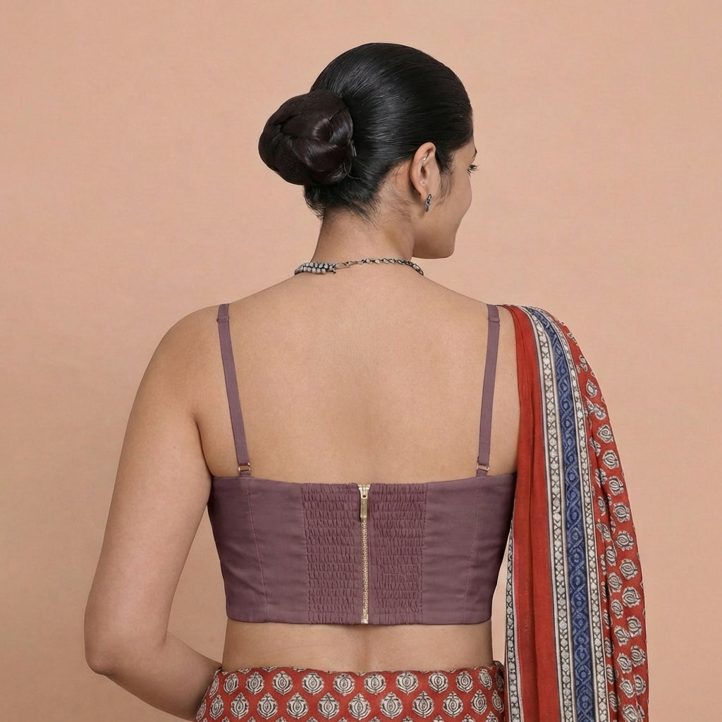 Vamika x Rozaana Saree Blouse, in Purple 80% Viscose 20% Polyester, featuring sleeveless and sweetheart neckline (view 2).