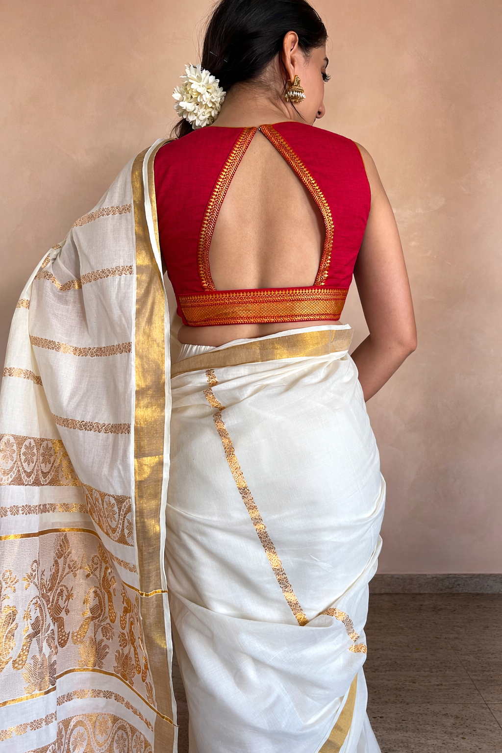 Varsha x Tyohaar Saree Blouse, in Red 100% Cotton - Mangalgiri, featuring sleeveless and sweetheart neckline (view 2).