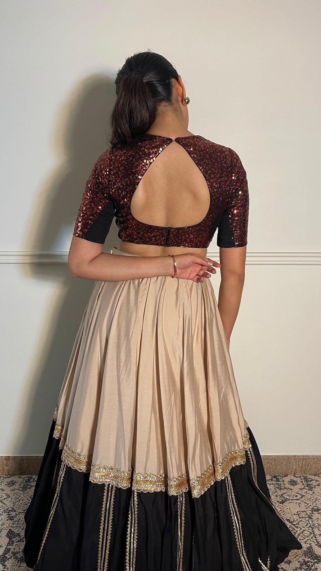 Yara x Tyohaar Saree Blouse, in Red Sequin, featuring elbow sleeves, made for party & festive (view 6).