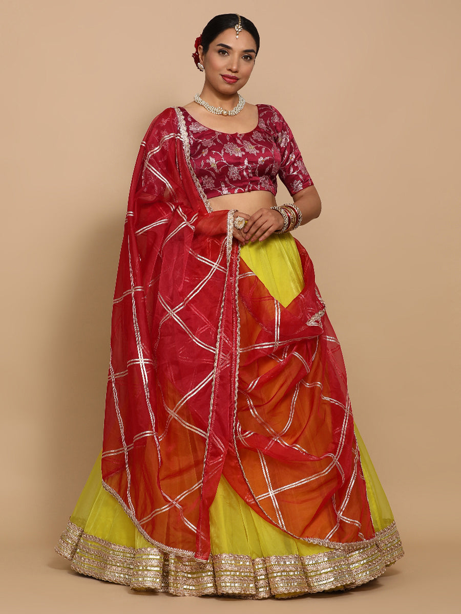 Zaina x Tyohaar Saree Blouse, in Red Embroidery & Brocade, featuring elbow sleeves and round neckline (view 6).
