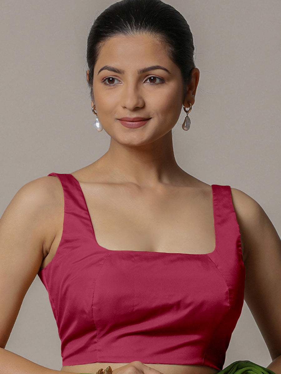 Zeba x Rozaana Saree Blouse, in Pink Vegan Silk, featuring sleeveless and square neckline, made for party & festive.