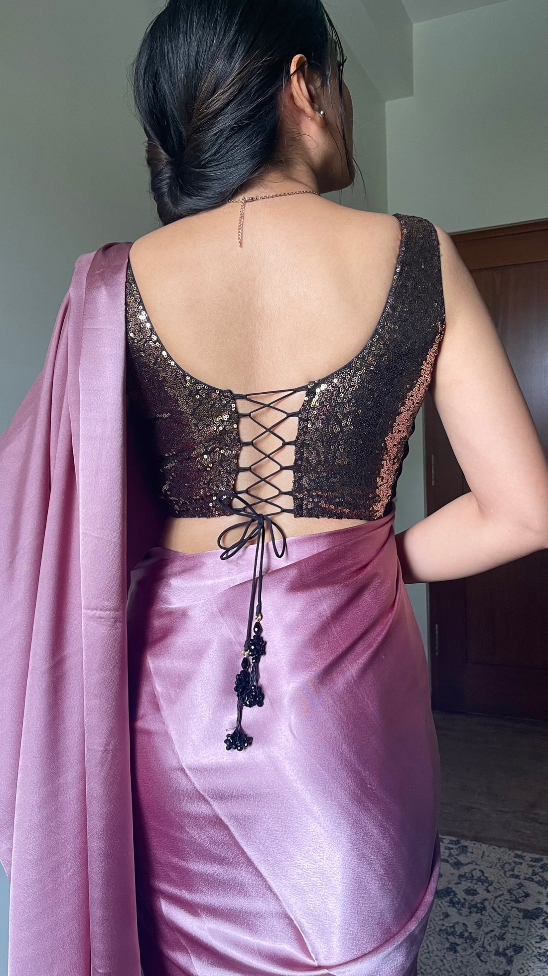 Zia x Tyohaar Saree Blouse, in Gold Sequin, featuring sleeveless, made for party & festive (view 2).