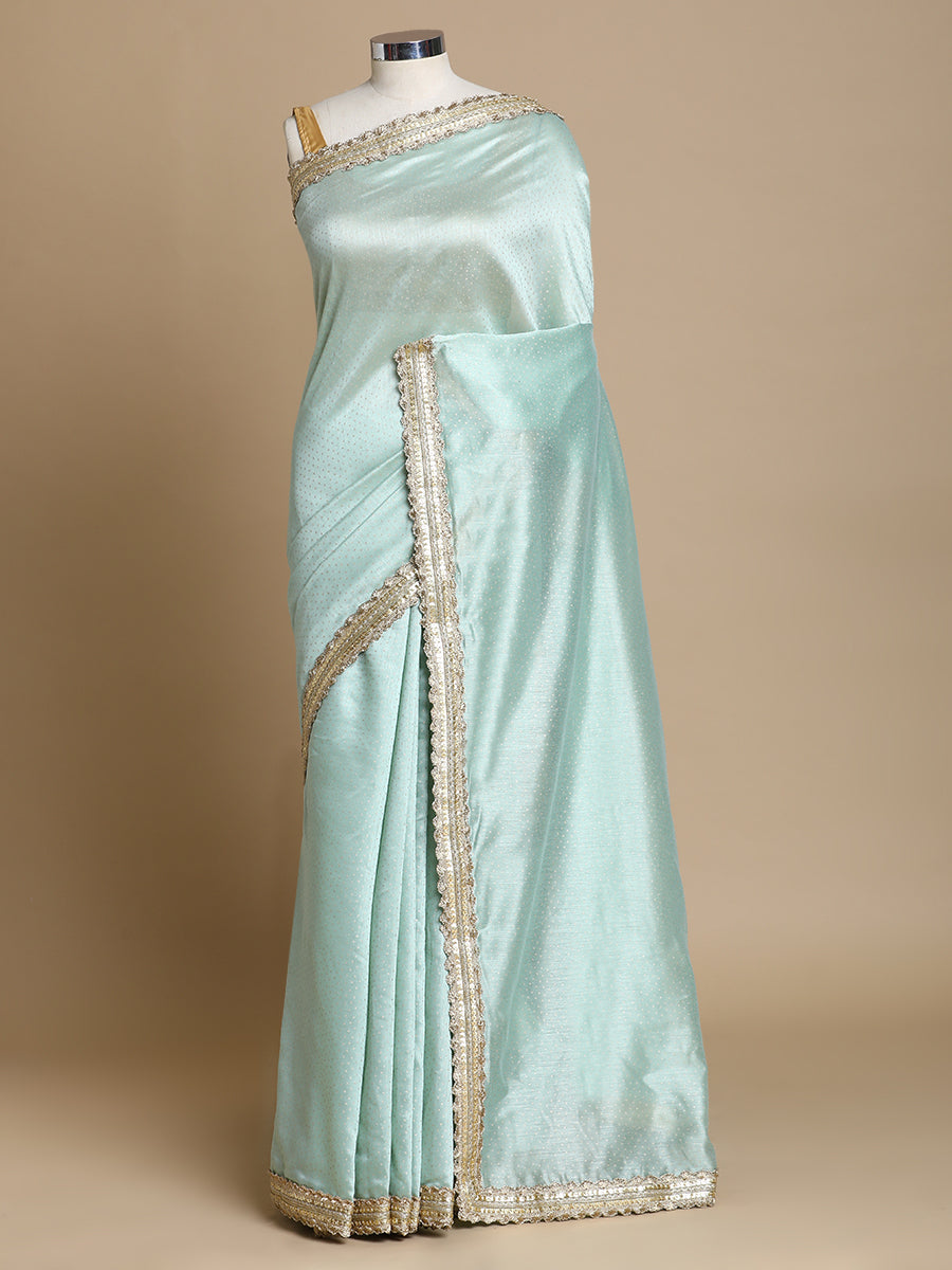 Anwesha x Tyohaar Saree, in Green Chandheri, made for party & festive.