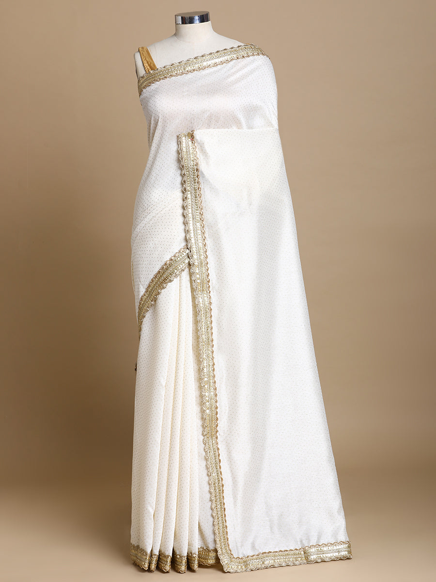 Anwesha x Tyohaar Saree, in White Chandheri, made for party & festive.