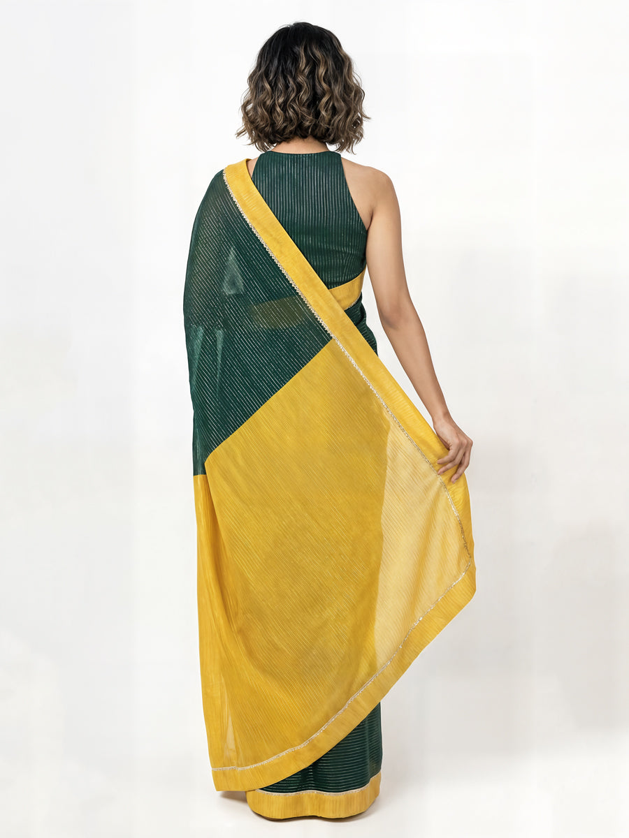 Dhwani x Rozaana Saree, in Green 100% Cotton & Lurex, made for daily & work (view 2).