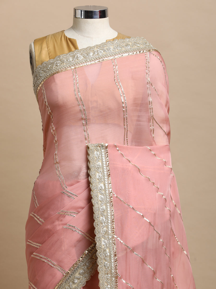 Kalindi x Tyohaar Saree, in Pink Viscose Organza, made for party & festive (view 5).
