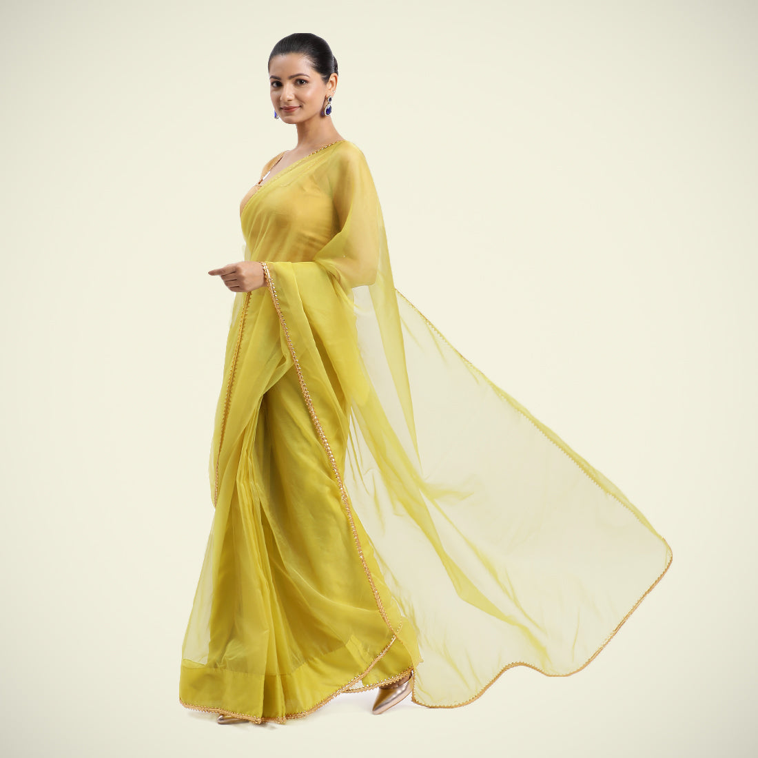 Kinara x Tyohaar Saree, in Yellow Viscose Organza, made for party & festive (view 2).