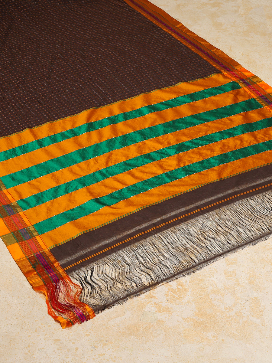 Brown Starplus Pattern Cotton Silk Ilkal Saree, in Brown Cotton Silk, made for daily & work (view 2).