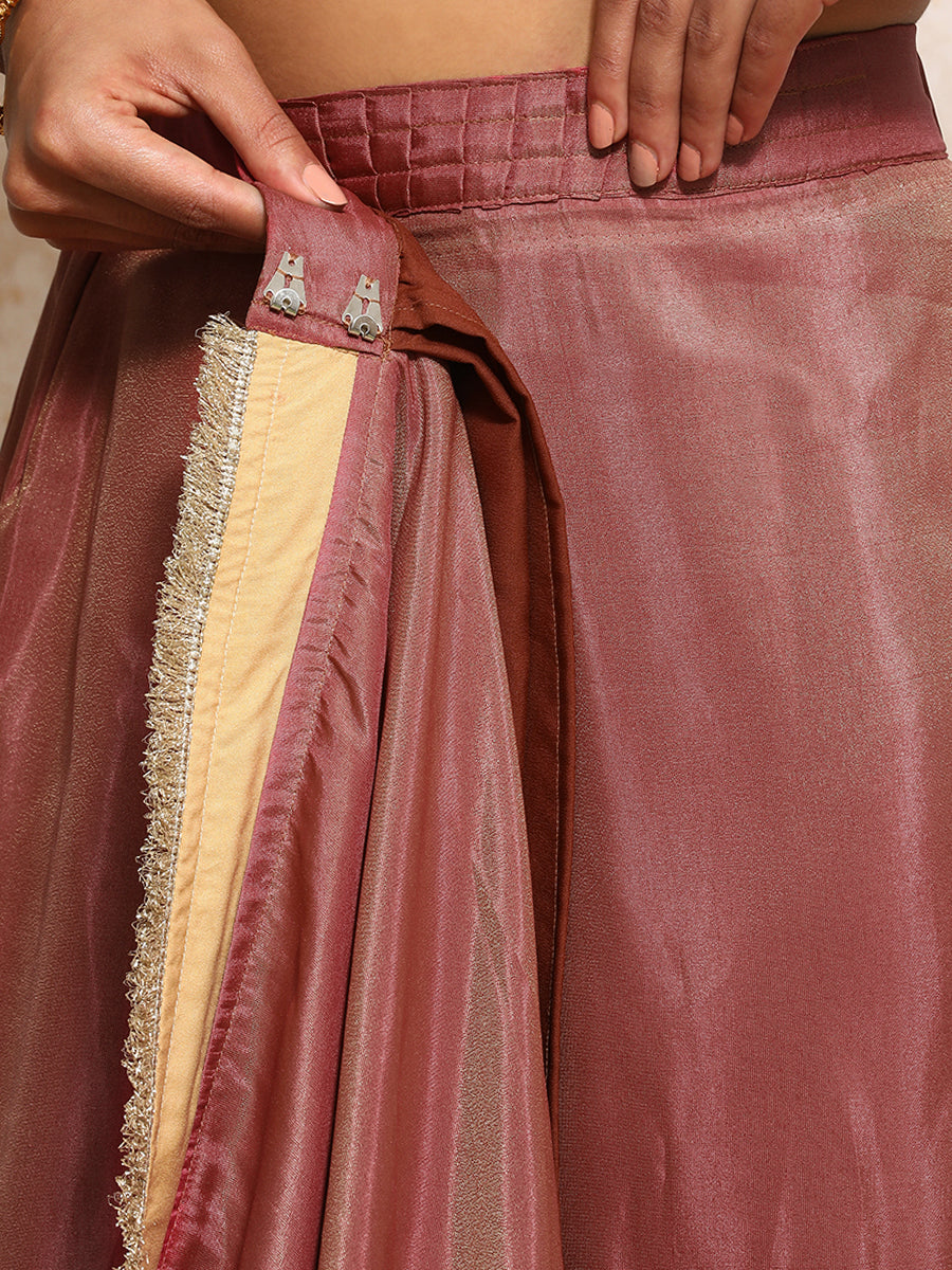 Yamira Marsala Gold Tissue Saree With Ready-to-Wear Option, in Viscose Gold Tissue, made for party & festive (view 3).