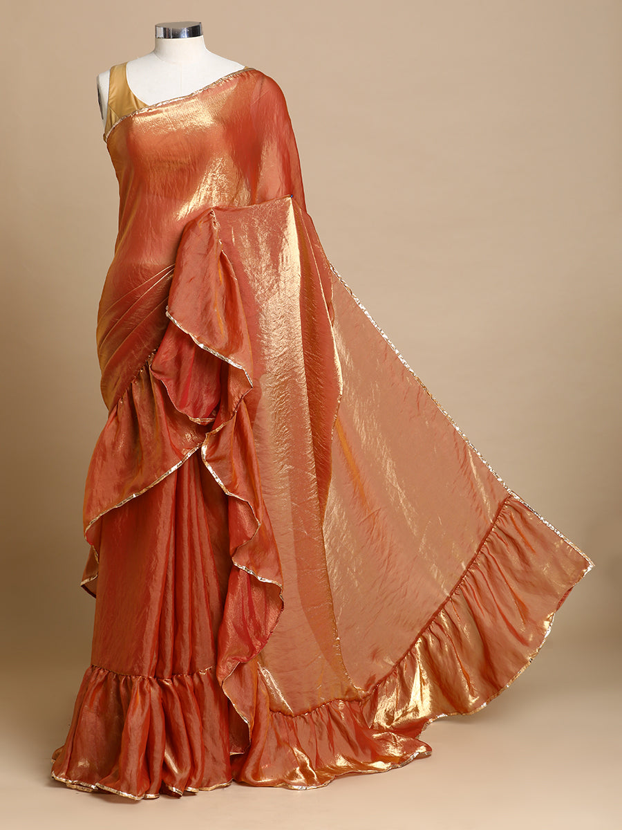 Sharmila x Tyohaar Saree, in Orange Tissue Fabric, made for party & festive (view 3).