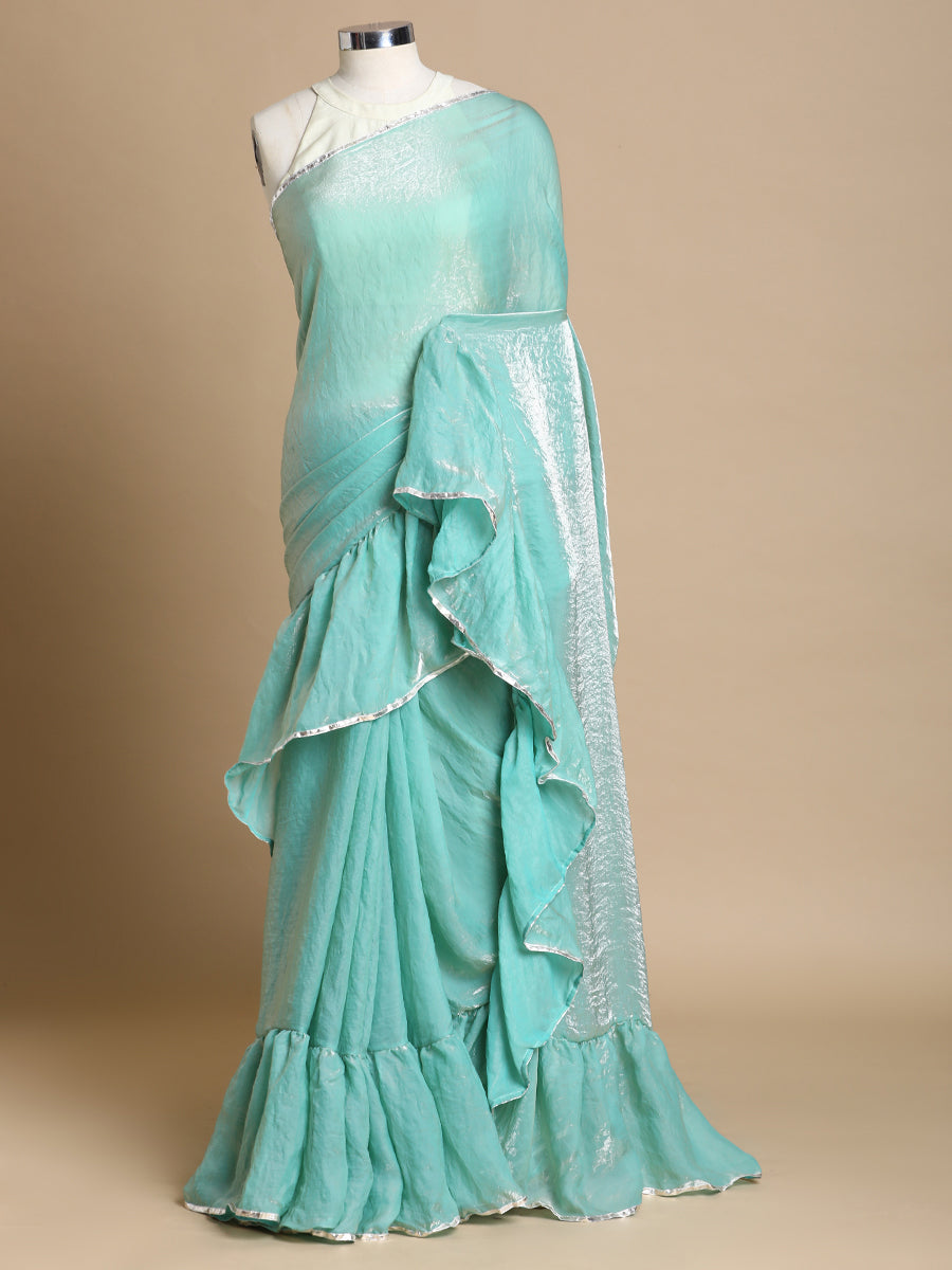 Sharmila x Tyohaar | Aqua Sheen Shimmer Tissue Ruffle Saree