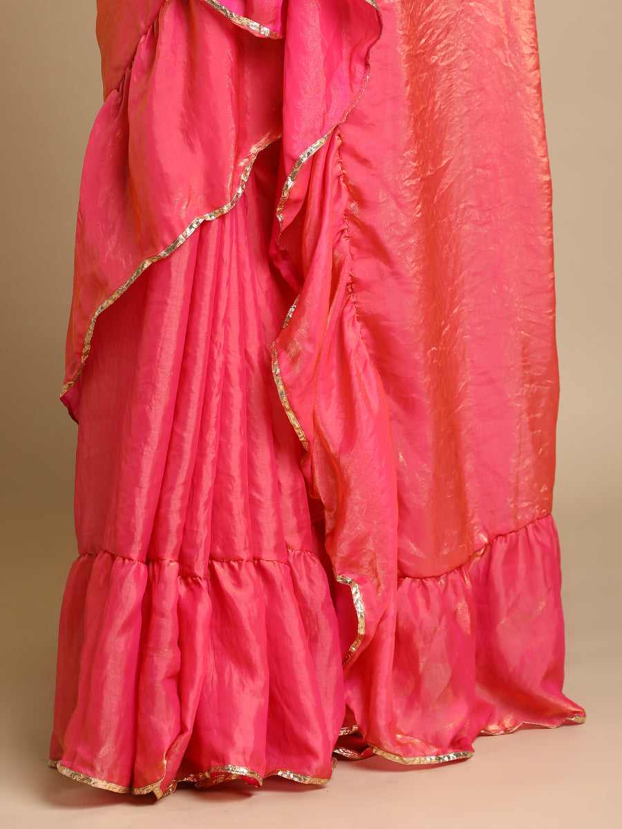 Sharmila x Tyohaar Saree, in Pink Tissue Fabric, made for party & festive (view 2).