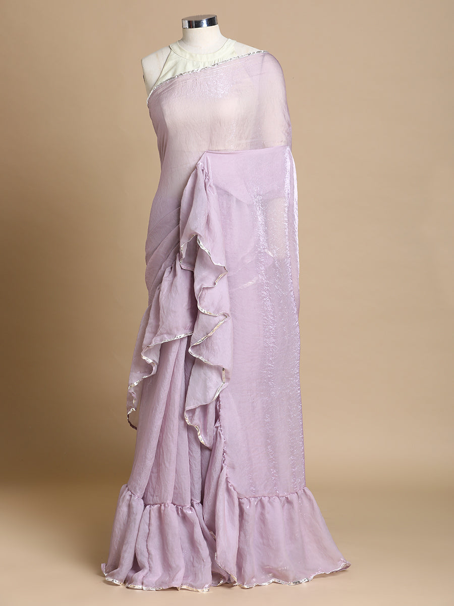 Sharmila x Tyohaar | Metallic Lavender Shimmer Tissue Ruffle Saree