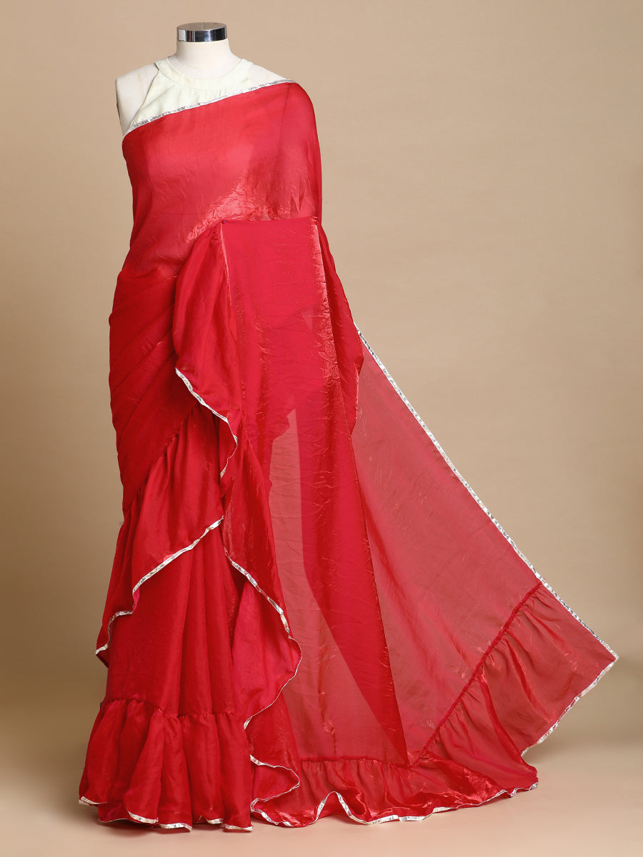 Sharmila x Tyohaar Saree, in Red Tissue Fabric, made for party & festive (view 3).