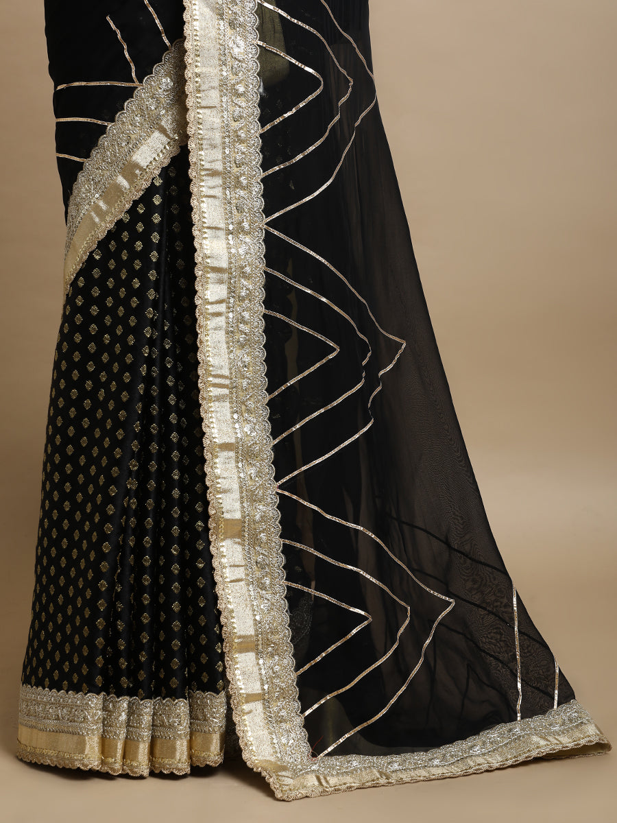 Shvetika x Tyohaar Saree, in Black Viscose Satin Butta & Viscose Organza, made for party & festive (view 2).