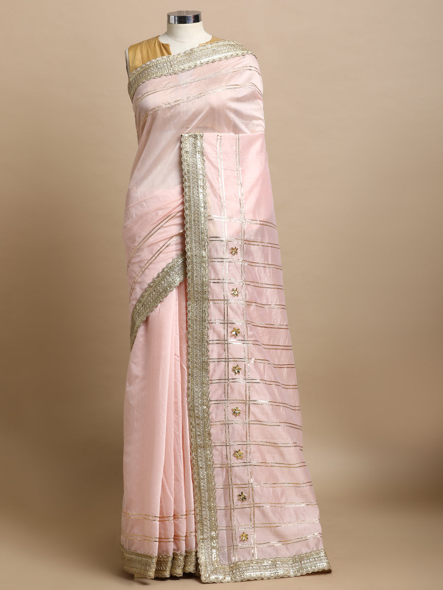 Sringara x Tyohaar Saree, in Pink Chandheri, made for party & festive (view 4).