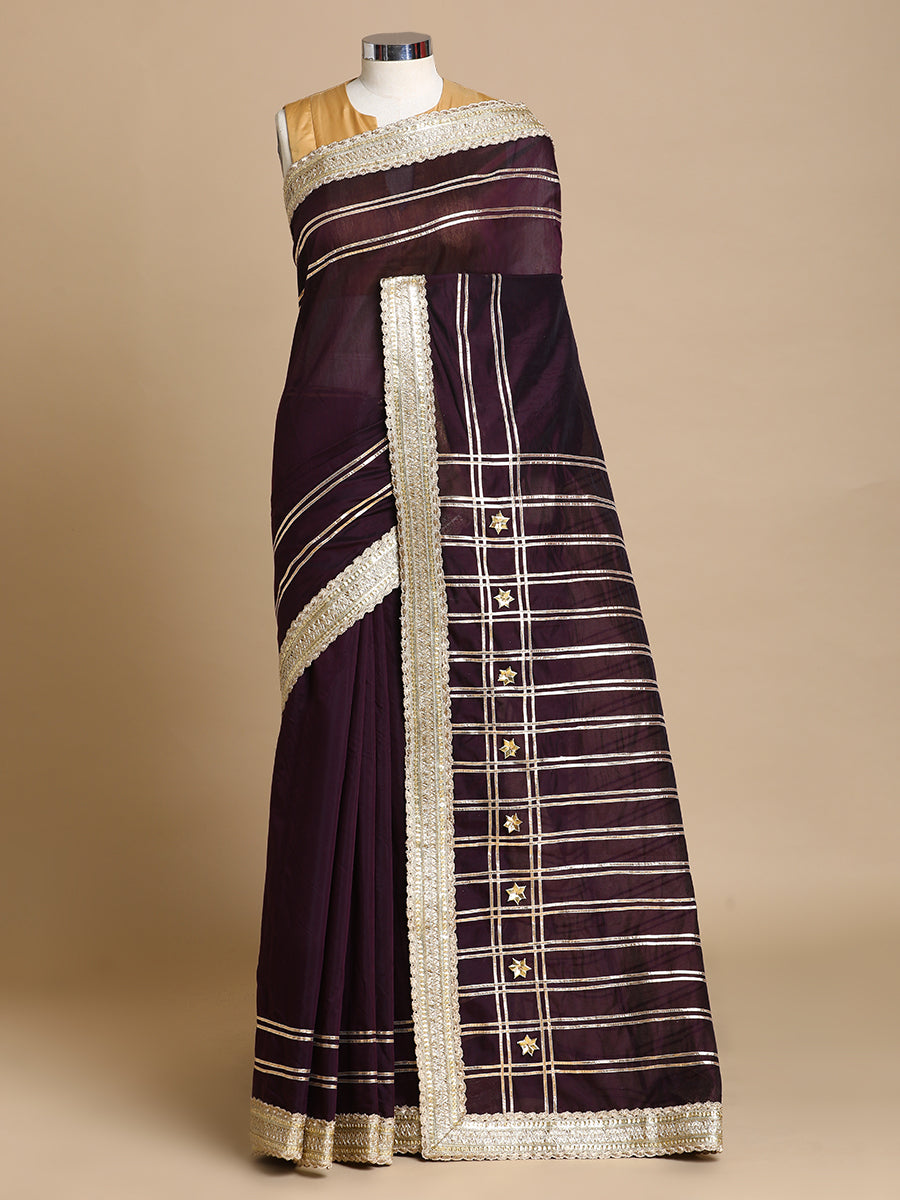 Sringara x Tyohaar Saree, in Purple Chandheri, made for party & festive.