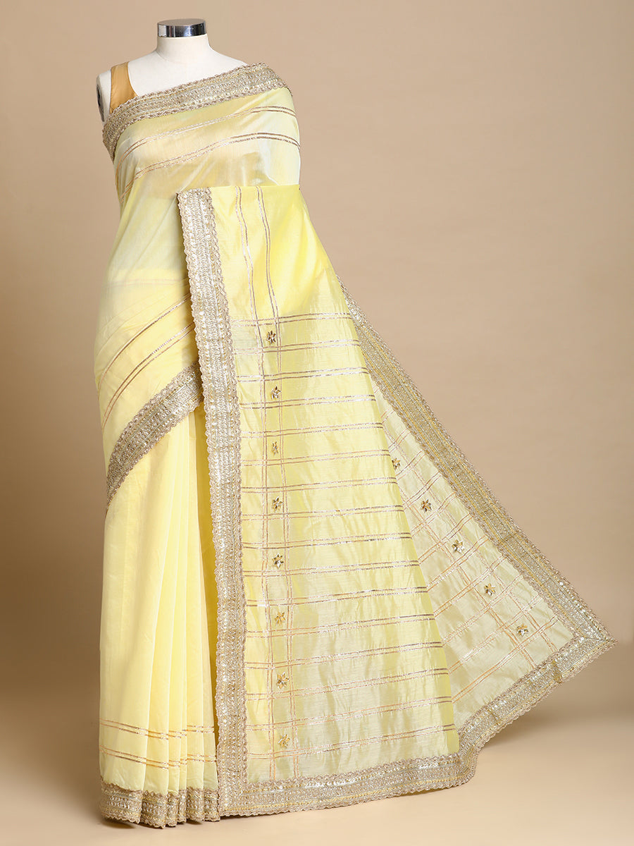 Sringara x Tyohaar Saree, in Yellow Chandheri, made for party & festive (view 3).