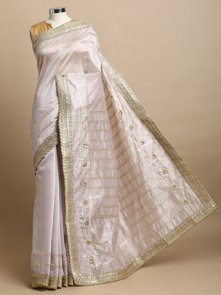 Sringara x Tyohaar Saree, in Grey Chandheri, made for party & festive (view 3).
