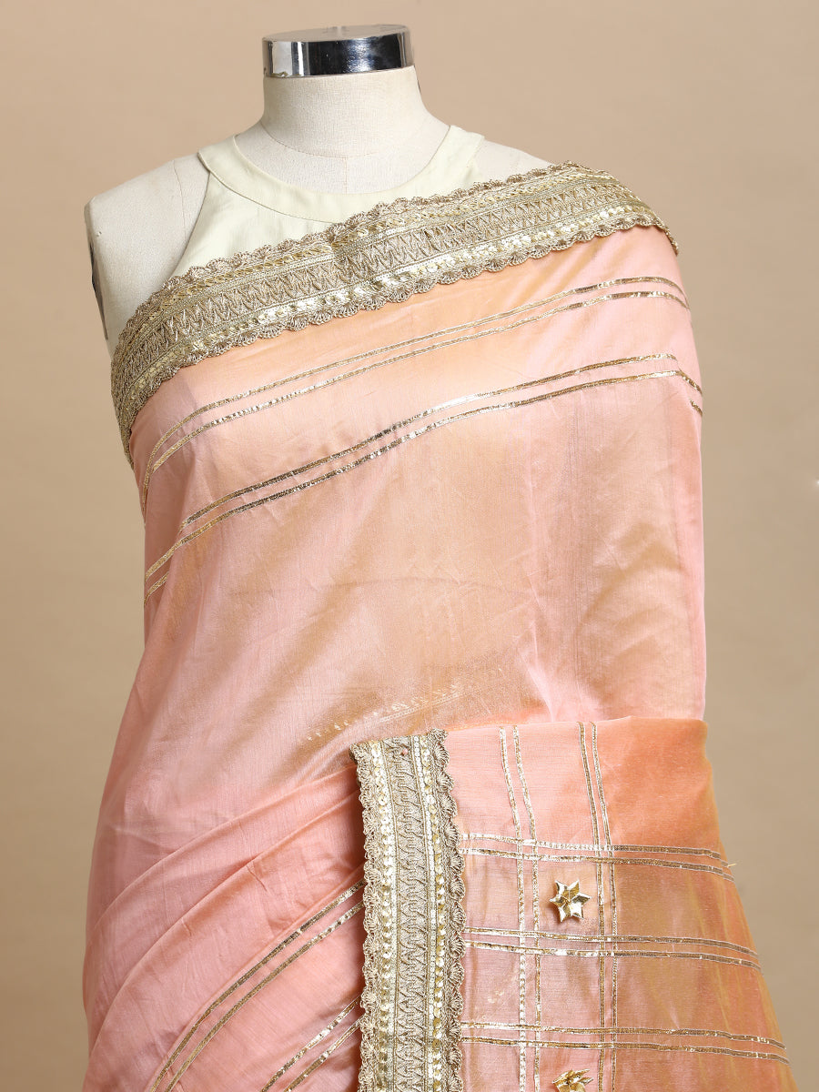 Sringara x Tyohaar Saree, in Peach Chandheri, made for party & festive (view 4).