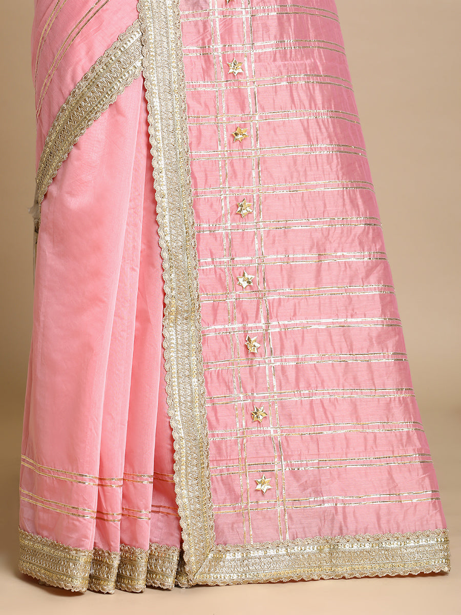 Sringara x Tyohaar Saree, in Pink Chandheri, made for party & festive (view 2).