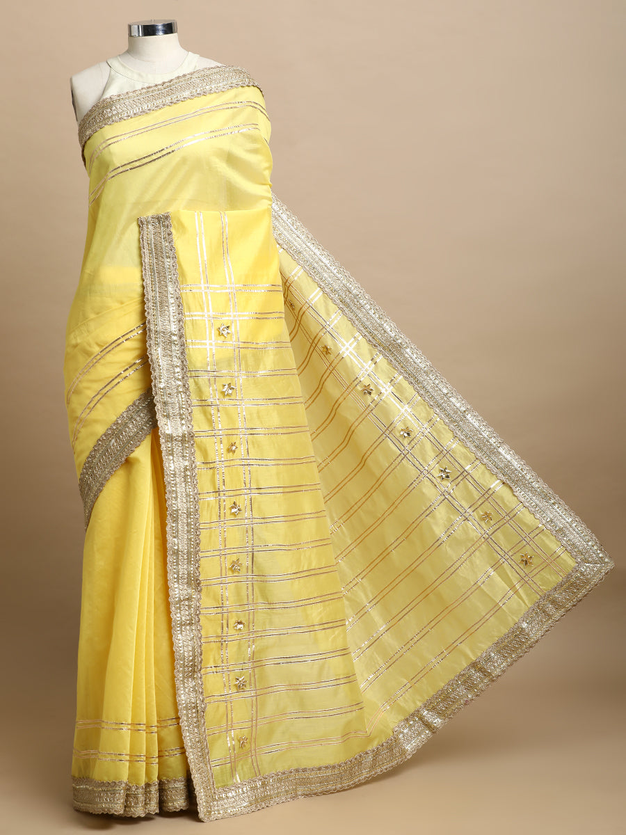 Sringara x Tyohaar Saree, in Yellow Chandheri, made for party & festive (view 2).