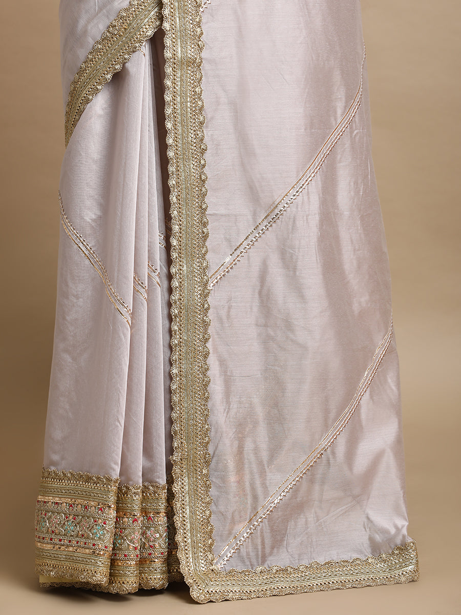 Suhasini x Tyohaar Saree, in Grey Chandheri, made for party & festive (view 2).