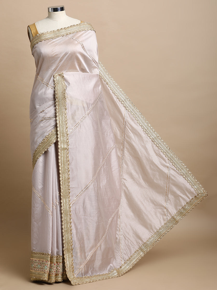 Suhasini x Tyohaar Saree, in Grey Chandheri, made for party & festive (view 3).