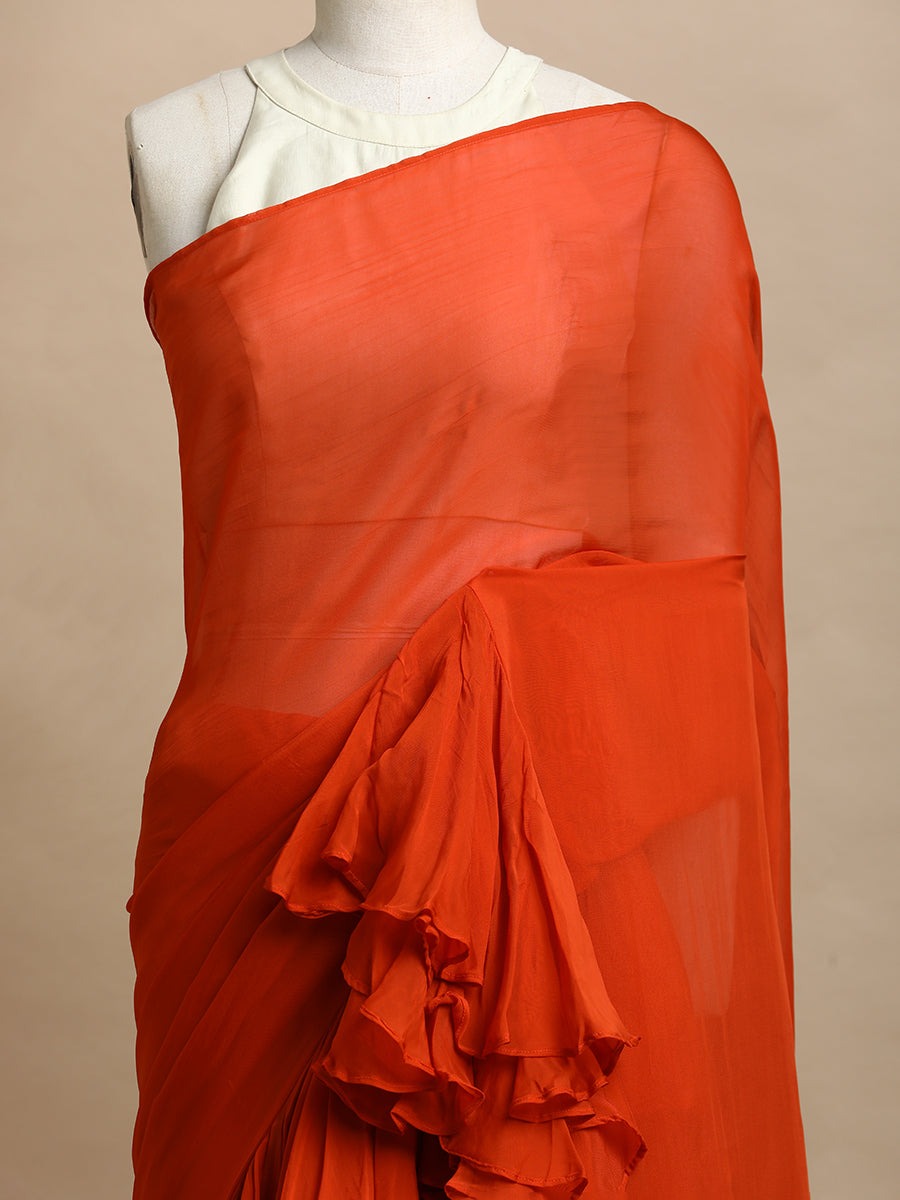 Tamira x Tyohaar Saree, in Orange Viscose Organza, made for party & festive (view 4).