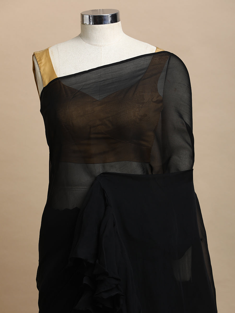 Tamira x Tyohaar Saree, in Black Viscose Organza, made for party & festive (view 4).