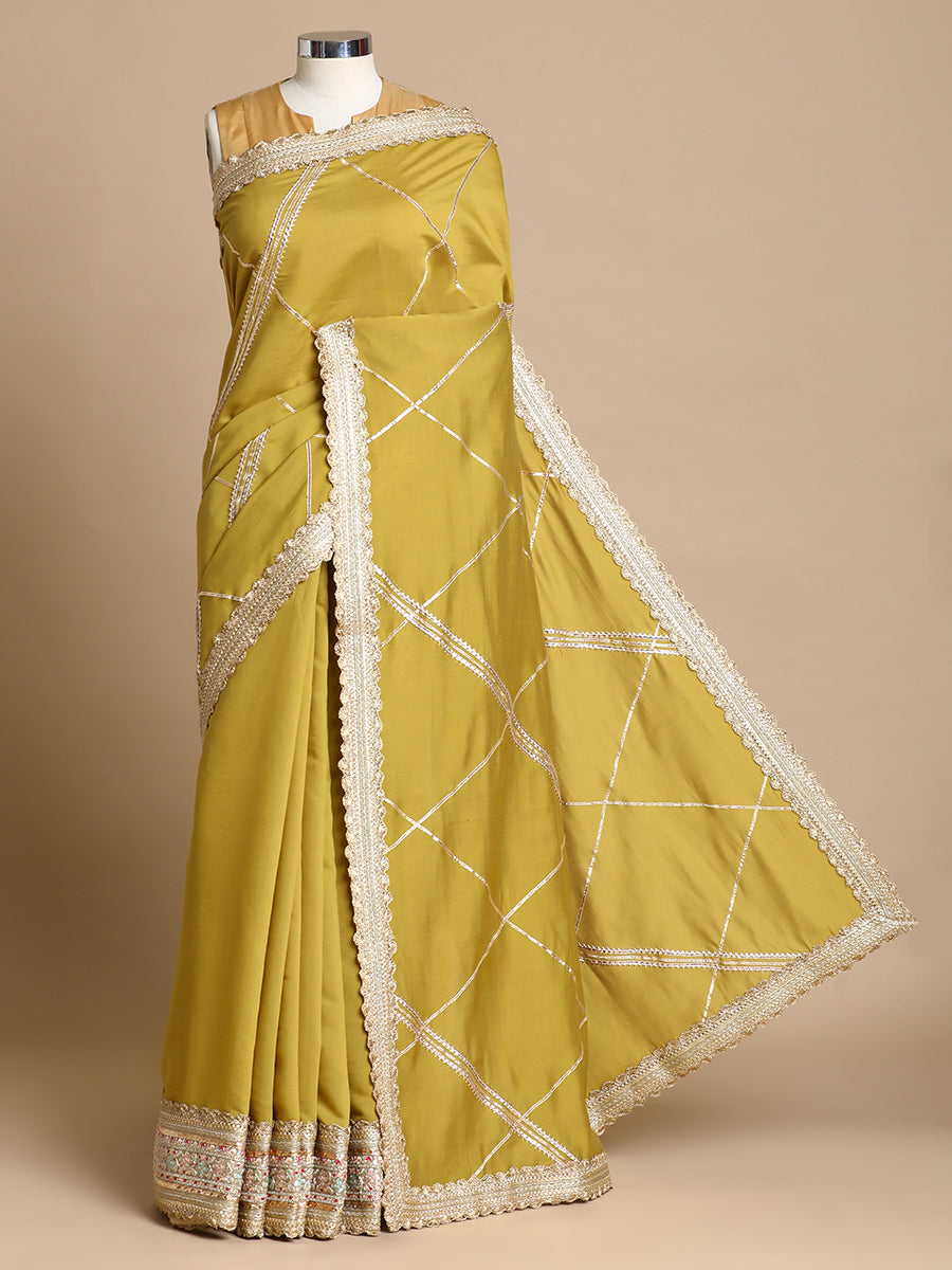 Vrishti x Tyohaar Saree, in Yellow 80% Viscose 20% Polyester, made for party & festive (view 3).