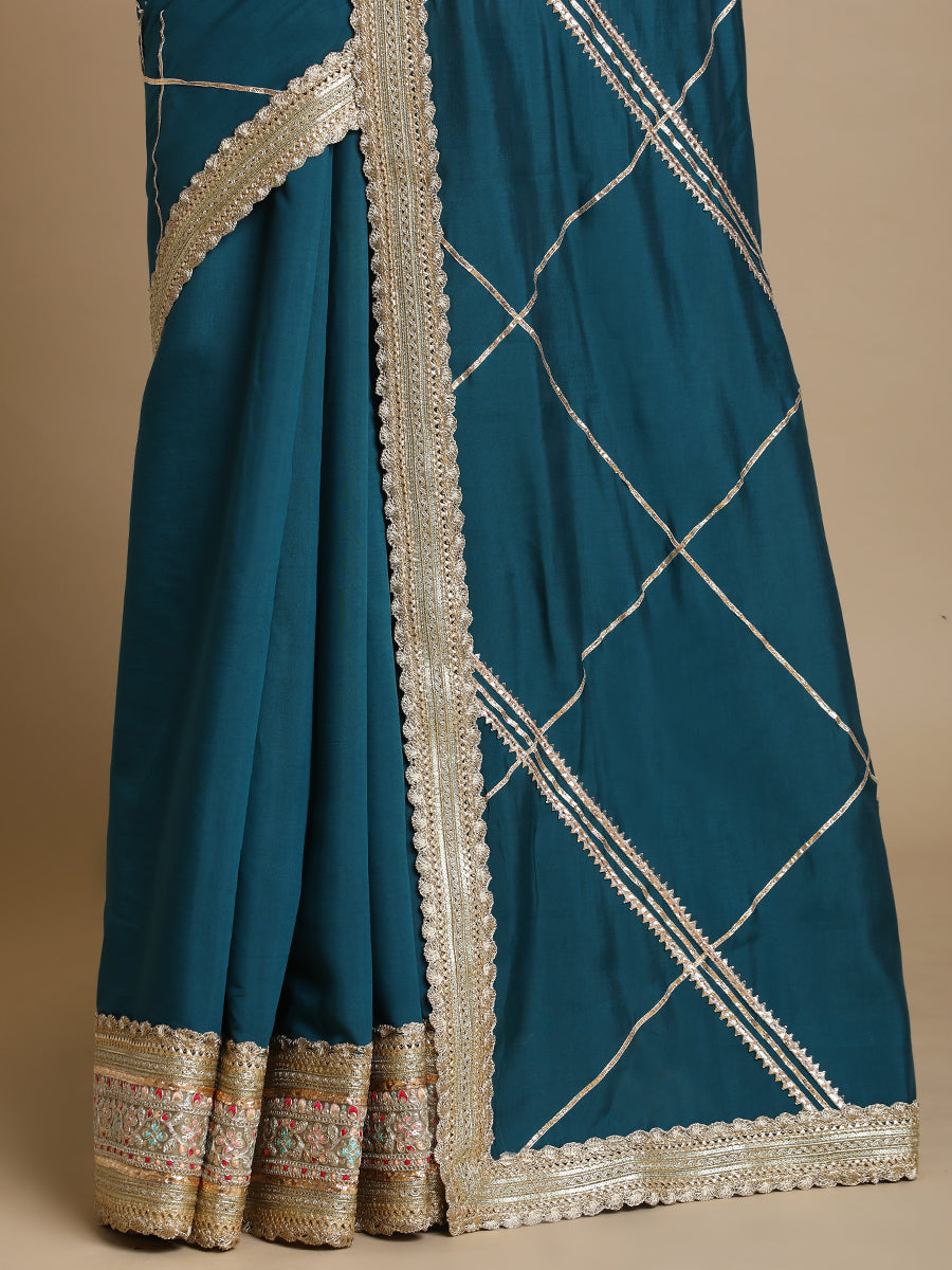 Vrishti x Tyohaar Saree, in Green 80% Viscose 20% Polyester, made for party & festive (view 2).