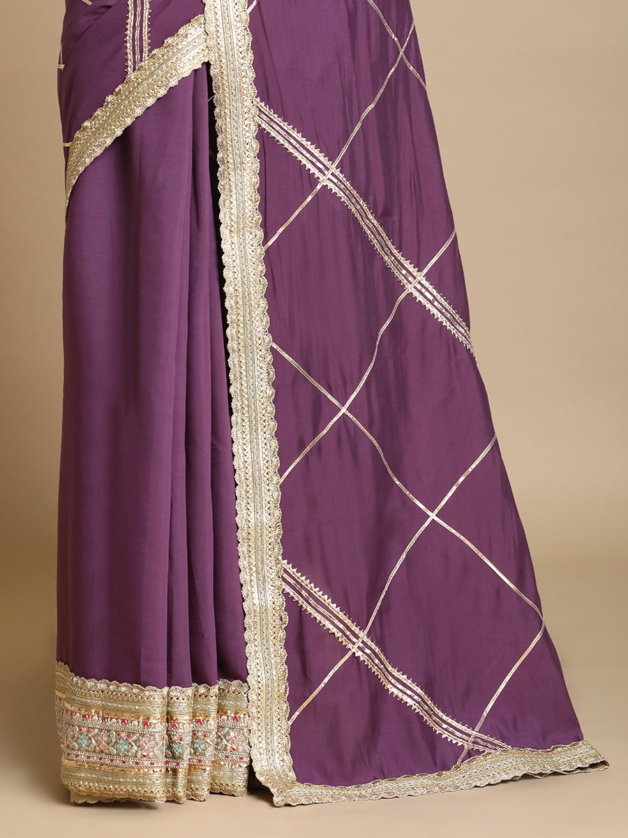 Vrishti x Tyohaar Saree, in Purple 80% Viscose 20% Polyester, made for party & festive (view 2).