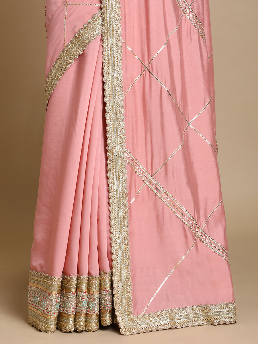 Vrishti x Tyohaar Saree, in Pink 80% Viscose 20% Polyester, made for party & festive (view 2).