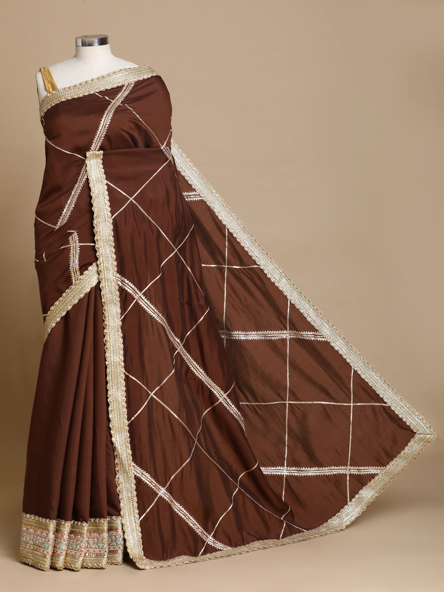 Vrishti x Tyohaar Saree, in Brown 80% Viscose 20% Polyester, made for party & festive (view 3).
