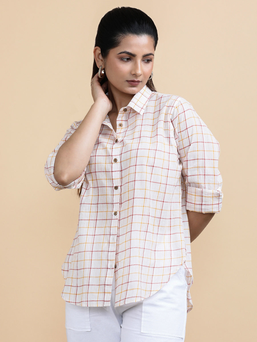 Amelia x Soma Shirt, in Multicolour 100% Pure Handloom Khadi Cotton, featuring full sleeves and regular collar neckline.