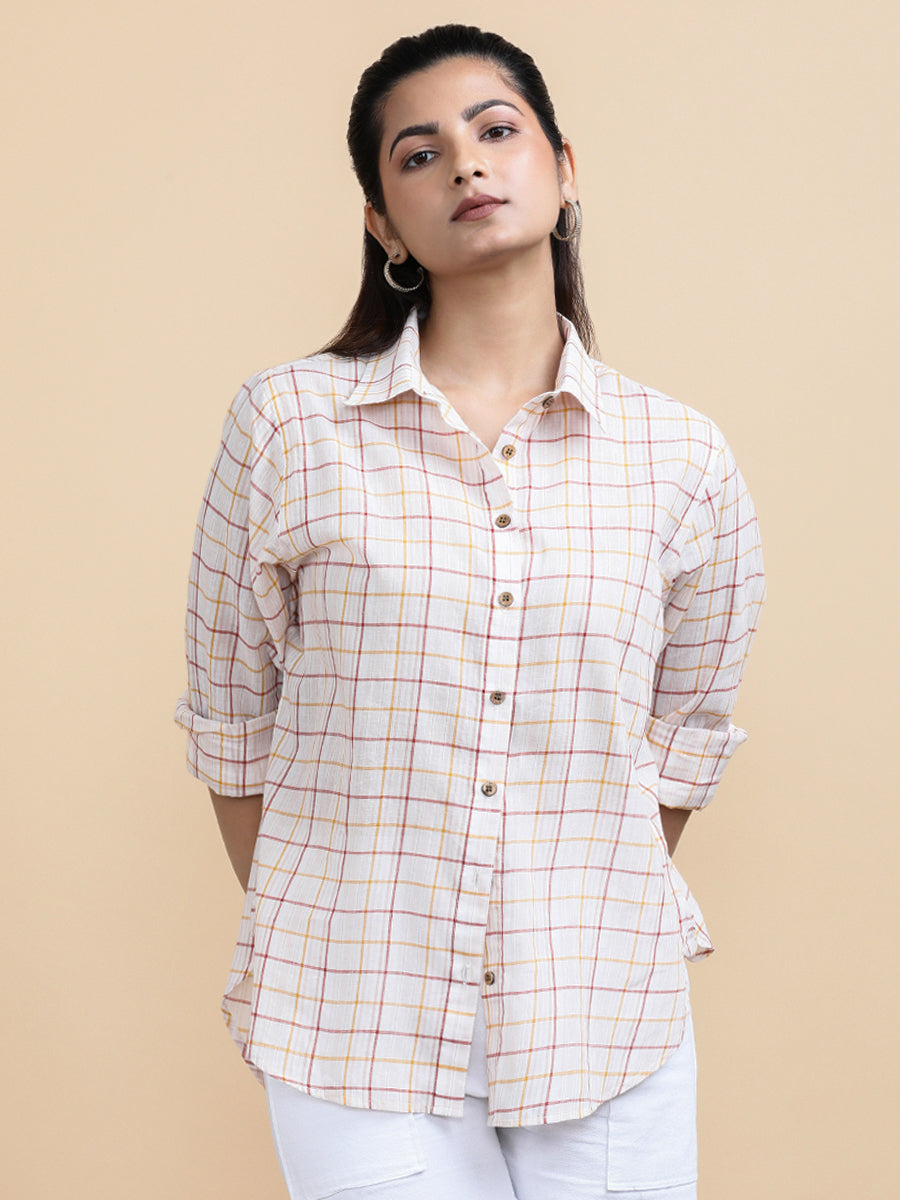 Amelia x Soma Shirt, in Multicolour 100% Pure Handloom Khadi Cotton, featuring full sleeves and regular collar neckline.