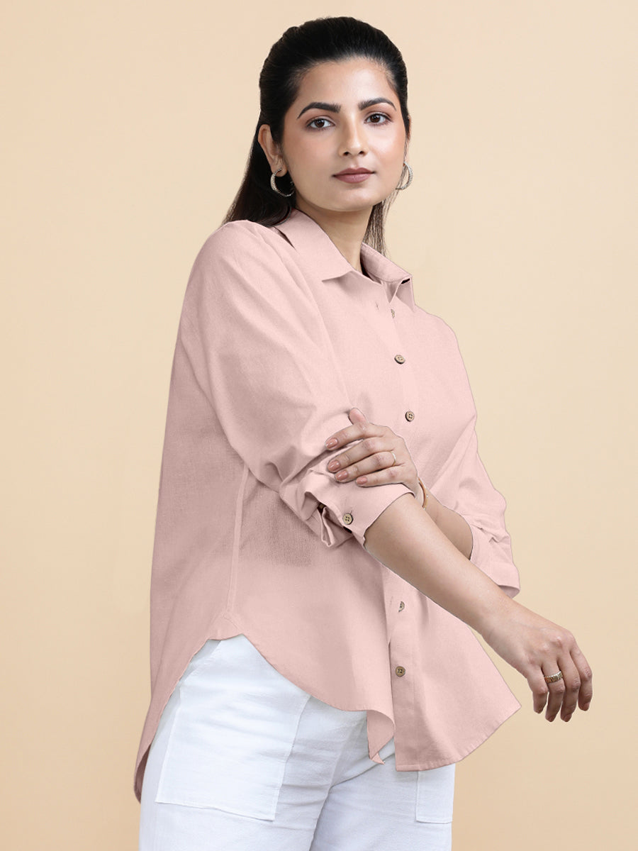 Cecilia x Soma Shirt, in Pink 70% Cotton 30% Linen, featuring full sleeves and regular collar neckline (view 7).