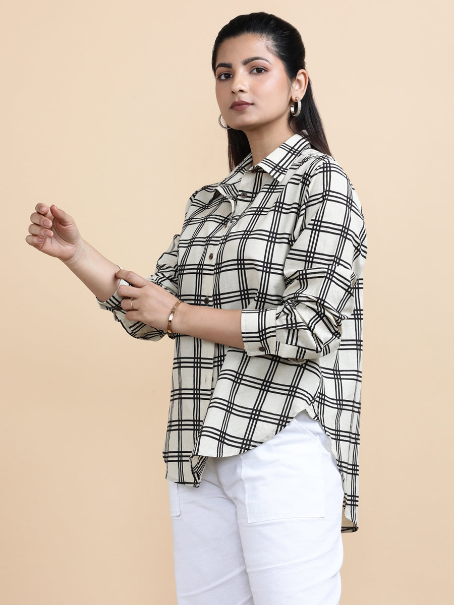 Chloe x Soma Shirt, in Cream 100% Cotton, featuring full sleeves and regular collar neckline, made for daily & work (view 7).