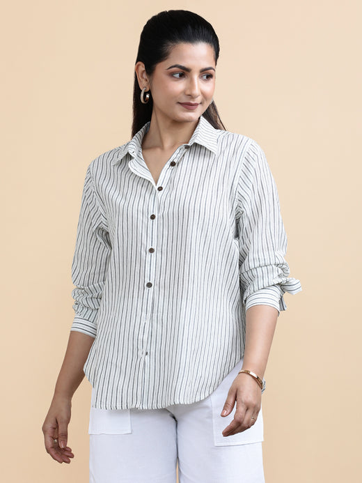 Emma x Soma | Relaxed Women's Shirt in Urban Stripes Handspun and Handwoven Cotton