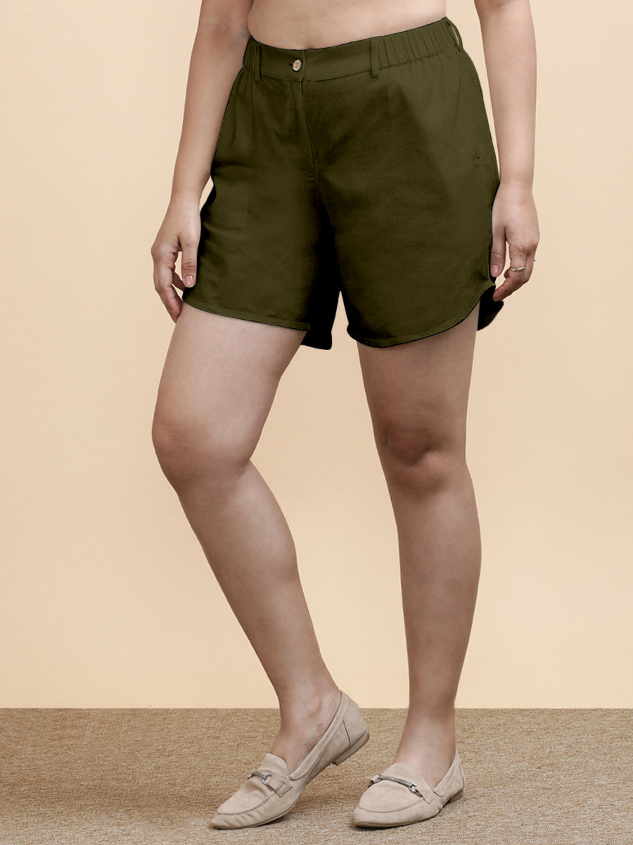 Daphne x Soma Shorts, in Green 70% Cotton 30% Linen, made for daily & work.