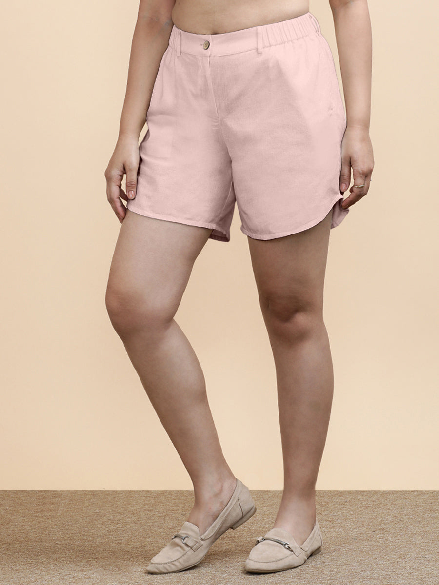 Daphne x Soma Shorts, in Pink 70% Cotton 30% Linen, made for daily & work (view 4).