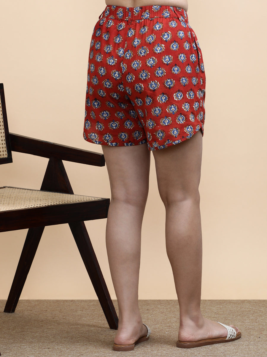 Risa x Soma Shorts, in Red 100% Cotton, made for daily & work (view 2).