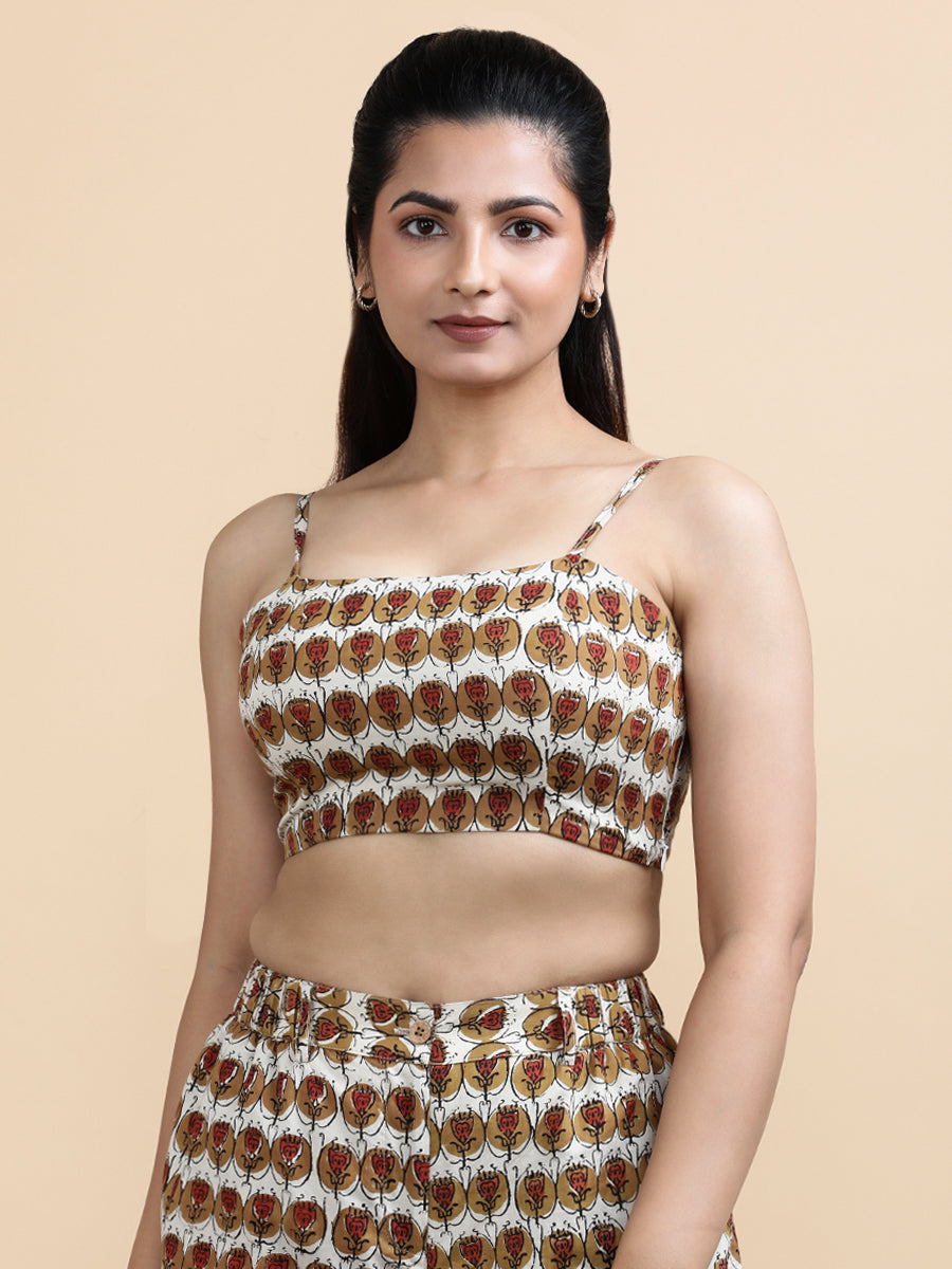Bianca x Soma Top, in Cream 100% Cotton, featuring sleeveless and shoulder straps neckline, made for daily & work.