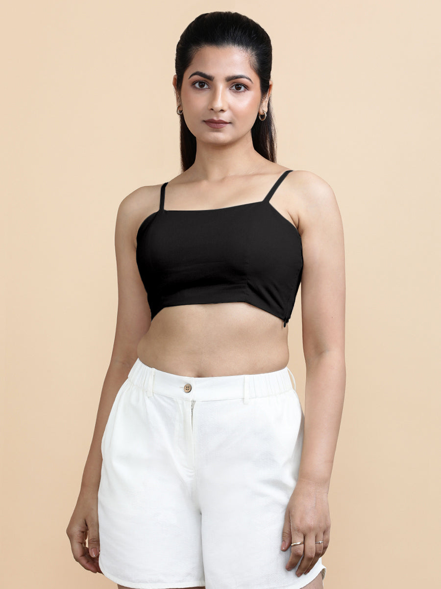 Cara x Soma Top, in Black 100% Cotton, featuring sleeveless and shoulder straps neckline, made for daily & work.