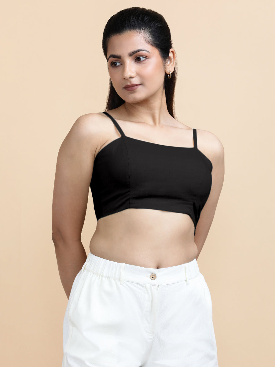 Cara x Soma Top, in Black 100% Cotton, featuring sleeveless and shoulder straps neckline, made for daily & work (view 4).