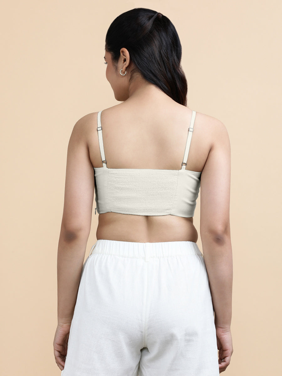 Cara x Soma Top, in White 100% Cotton, featuring sleeveless and shoulder straps neckline, made for daily & work (view 2).
